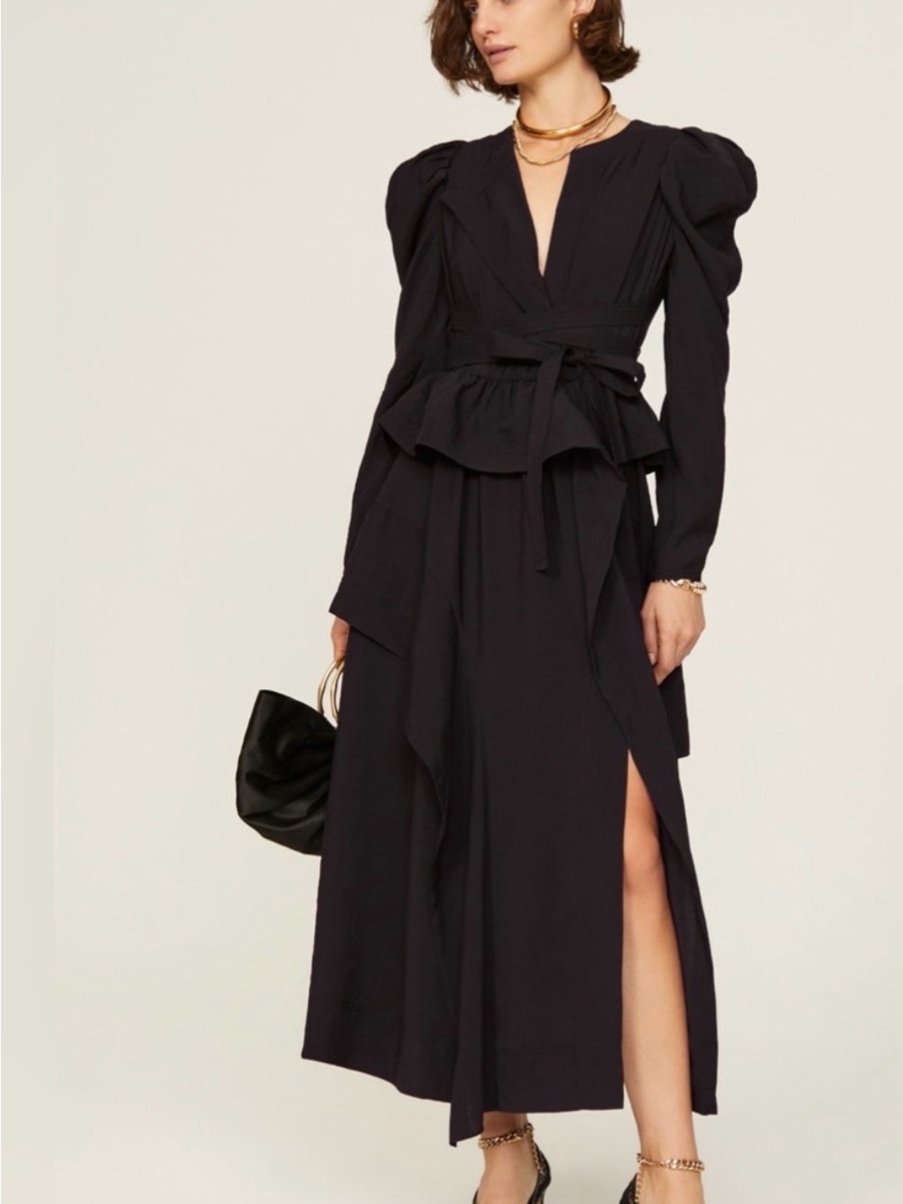 Ulla Johnson Black Puff-Sleeve Wrap Maxi Dress